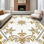 Elegant Gold Sunburst Scrollwork Rug