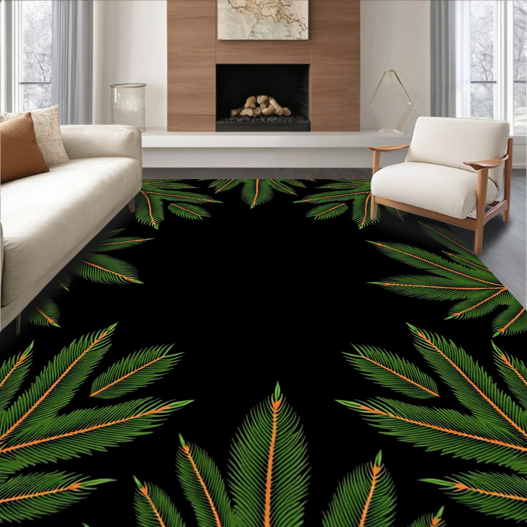 Green Frond Tropical Frame Rug