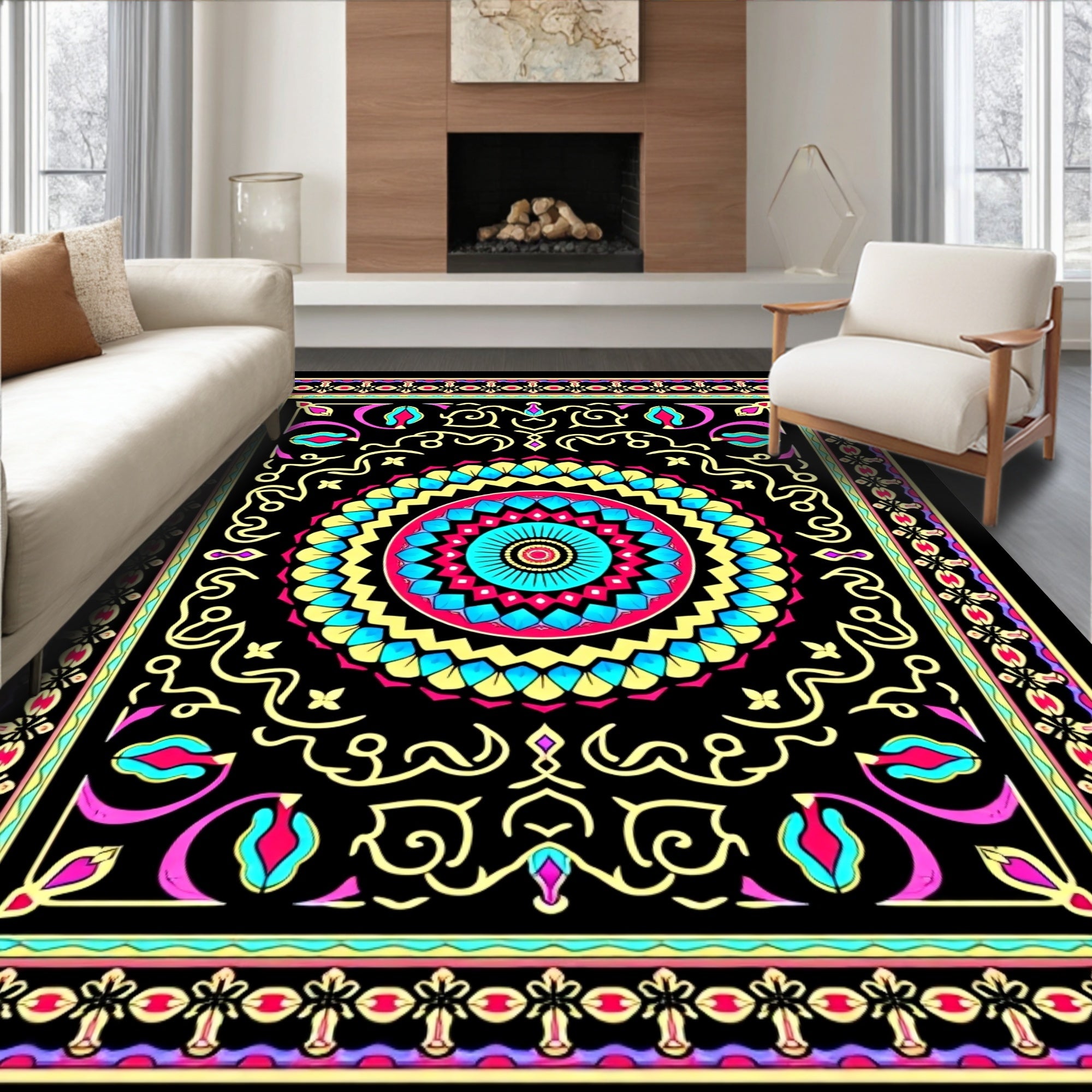 Colorful Mandala Floral Geometric Rug