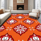 Orange Snowman Snowflake Pattern Rug