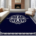 Ornate Monogrammed Floral Frame Design Rug