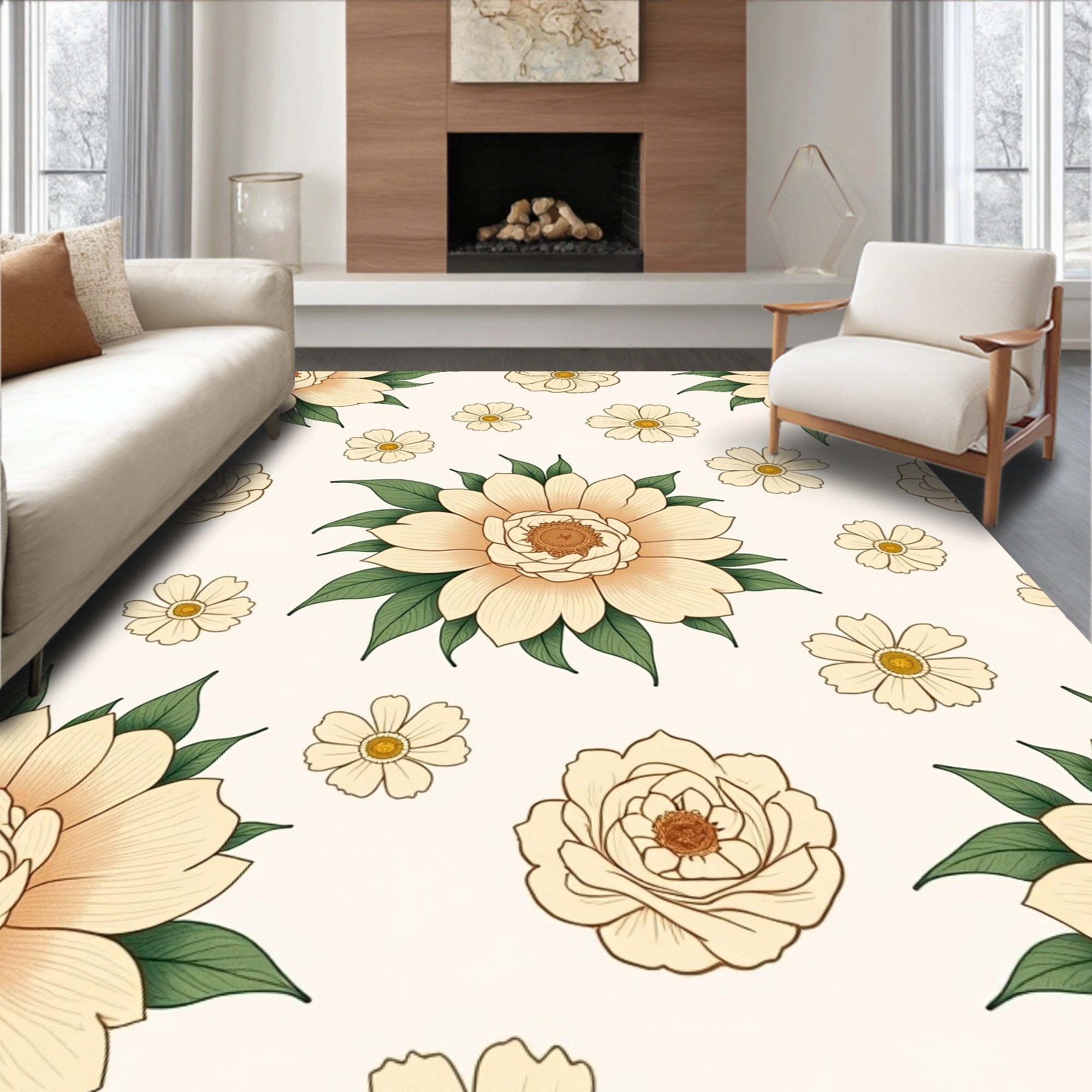 Cream Floral Delight Pattern Rug