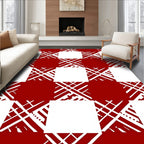 Bold Red White Checkered Design Rug