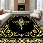Elegant Gold Floral Scroll Border Rug