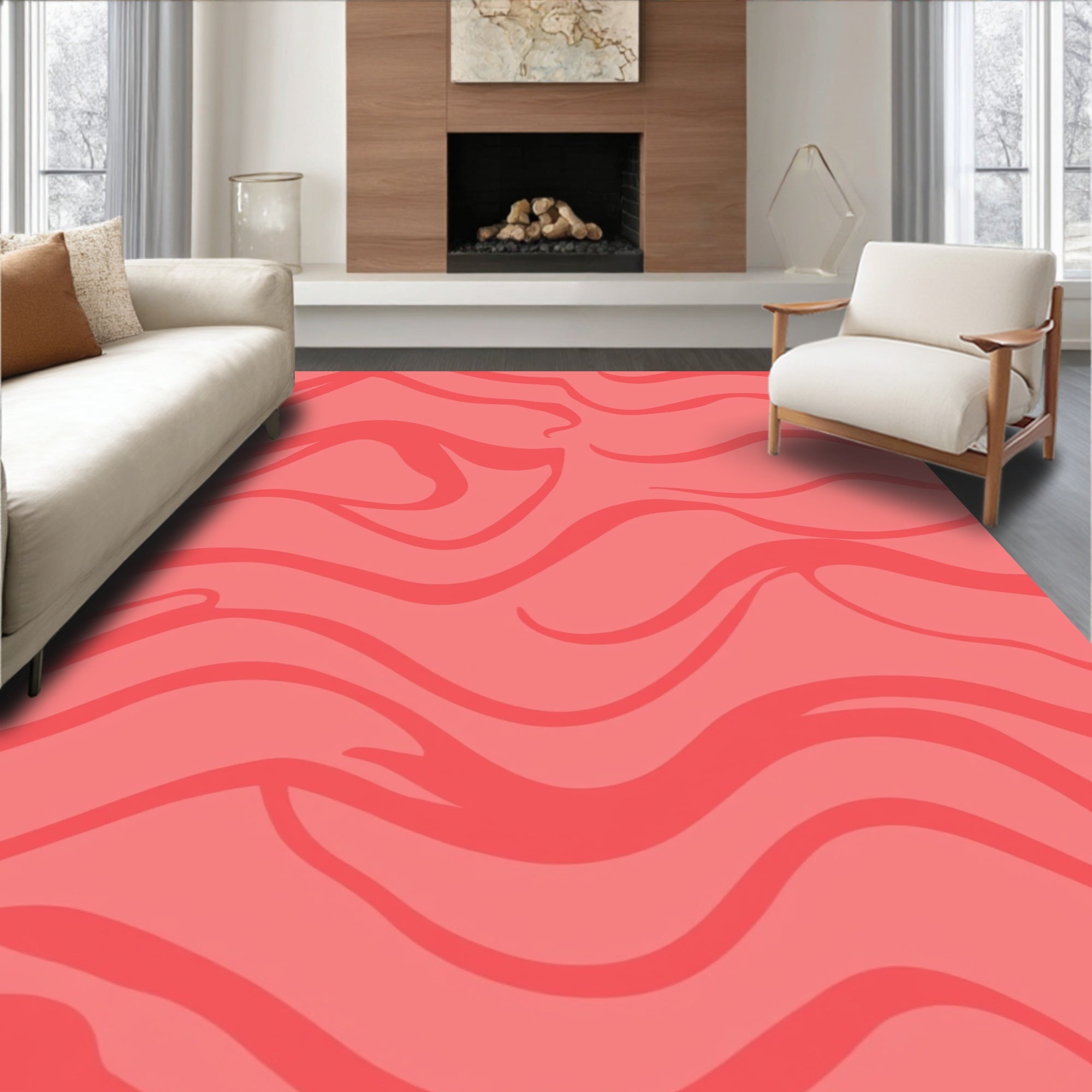 Coral Waves Abstract Pattern Rug