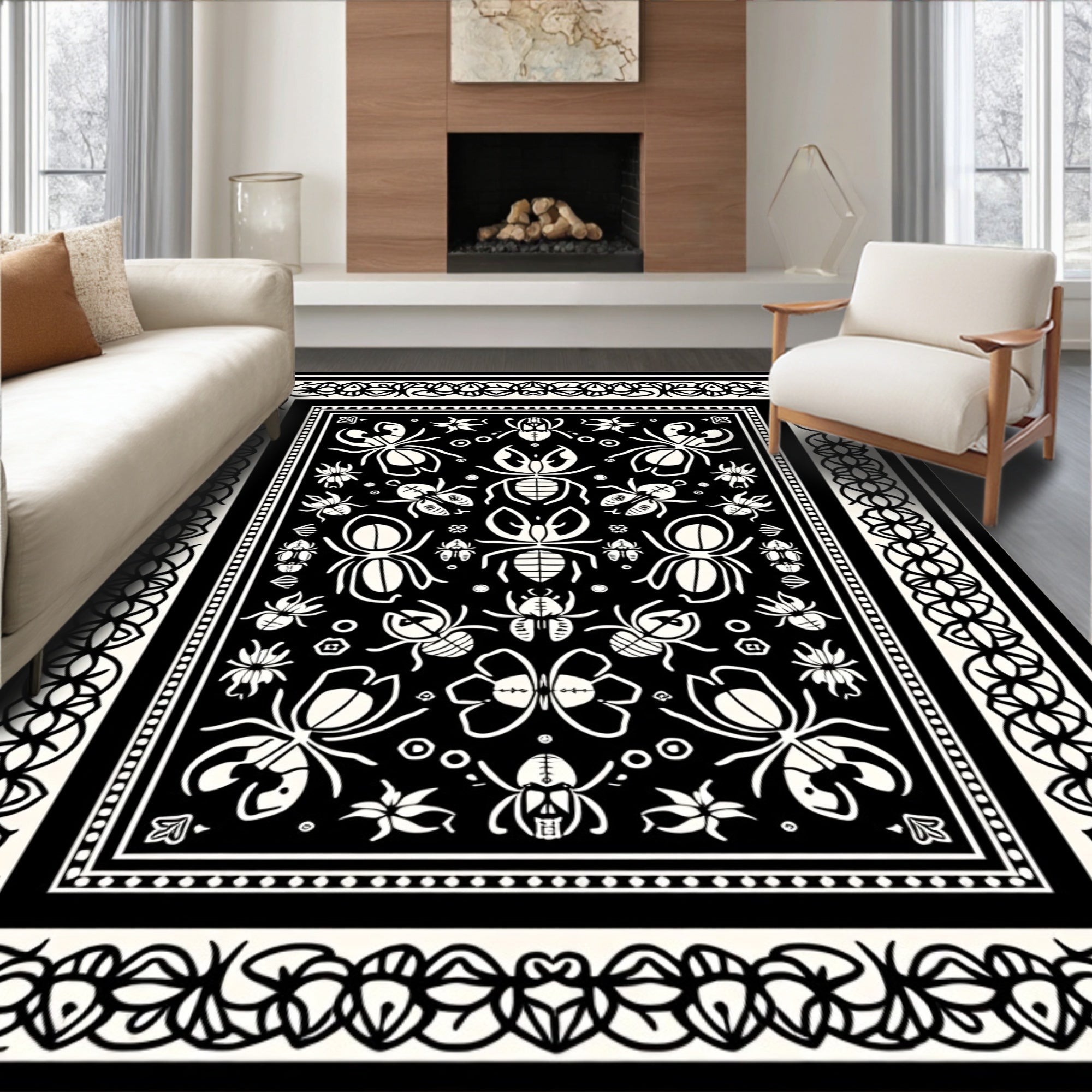 Bold Insect And Floral Pattern Rug