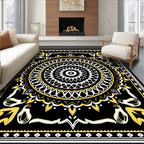 Bold Black Yellow Ornamental Mandala Rug