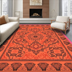 Vibrant Coral Black Floral Mandala Rug