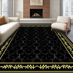 Ornate Black Gold Geometric Pattern Rug