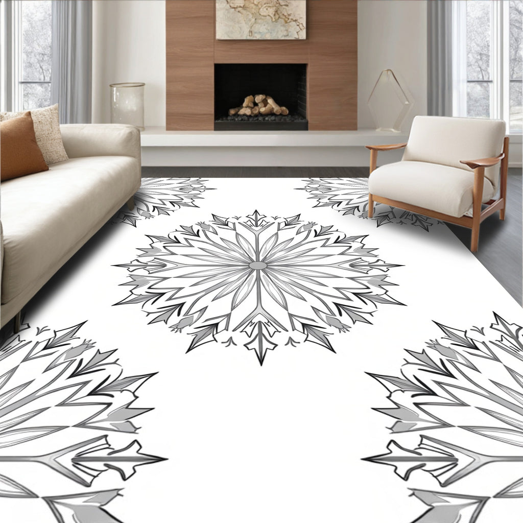 Intricate Black White Starburst Pattern Rug