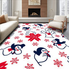 Whimsical winter animals red snowflakes Rug
