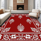 Bold Red White Floral Branch Design Rug