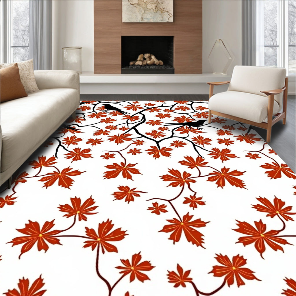 Autumnal Birds Maple Pattern Rug