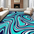 Aqua White And Navy Swirl Rug