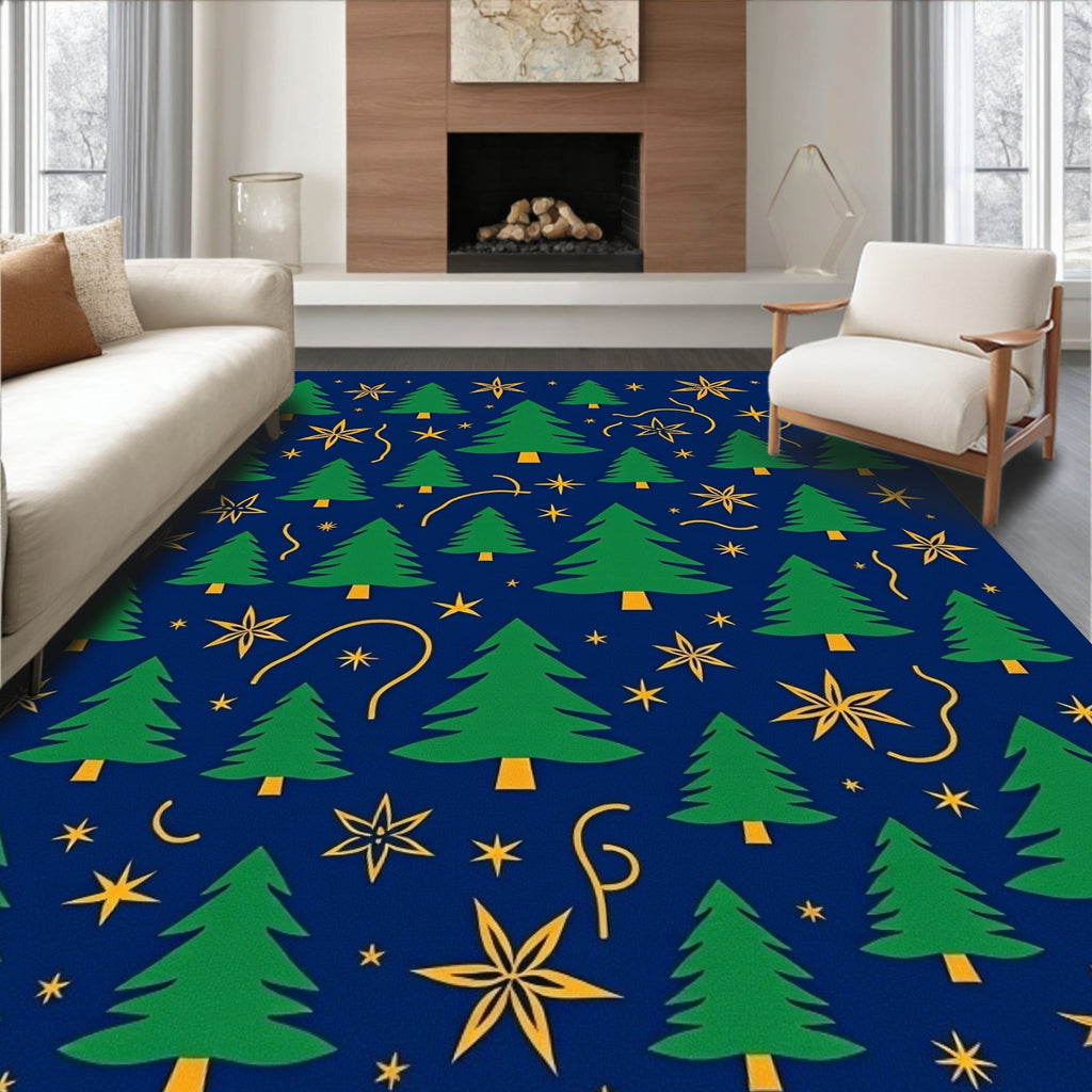 Green Trees And Yellow Stars Pattern Rug
