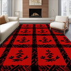 Red Black Plaid Pine Tree Pattern Rug