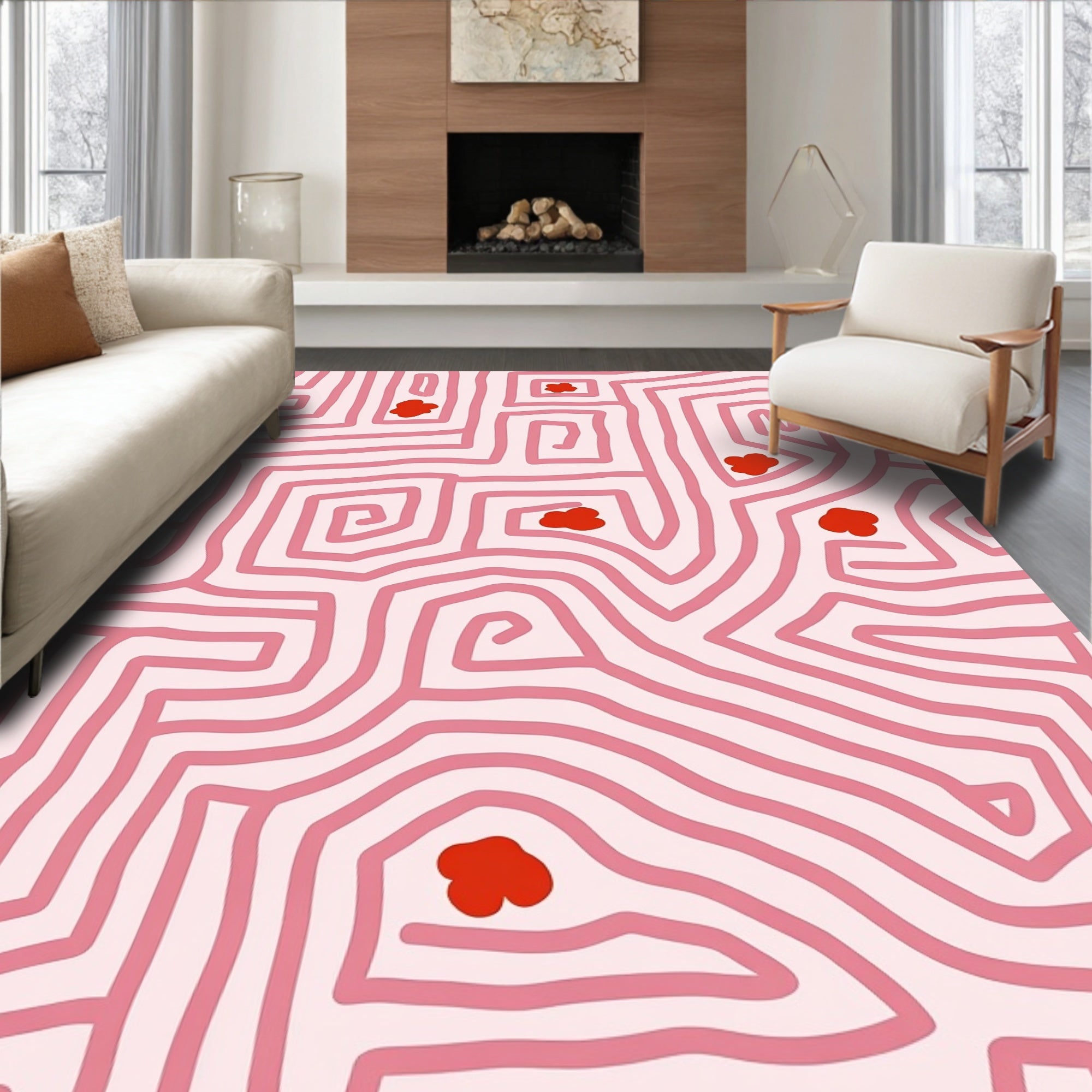 Pink Maze With Red Accents Rug