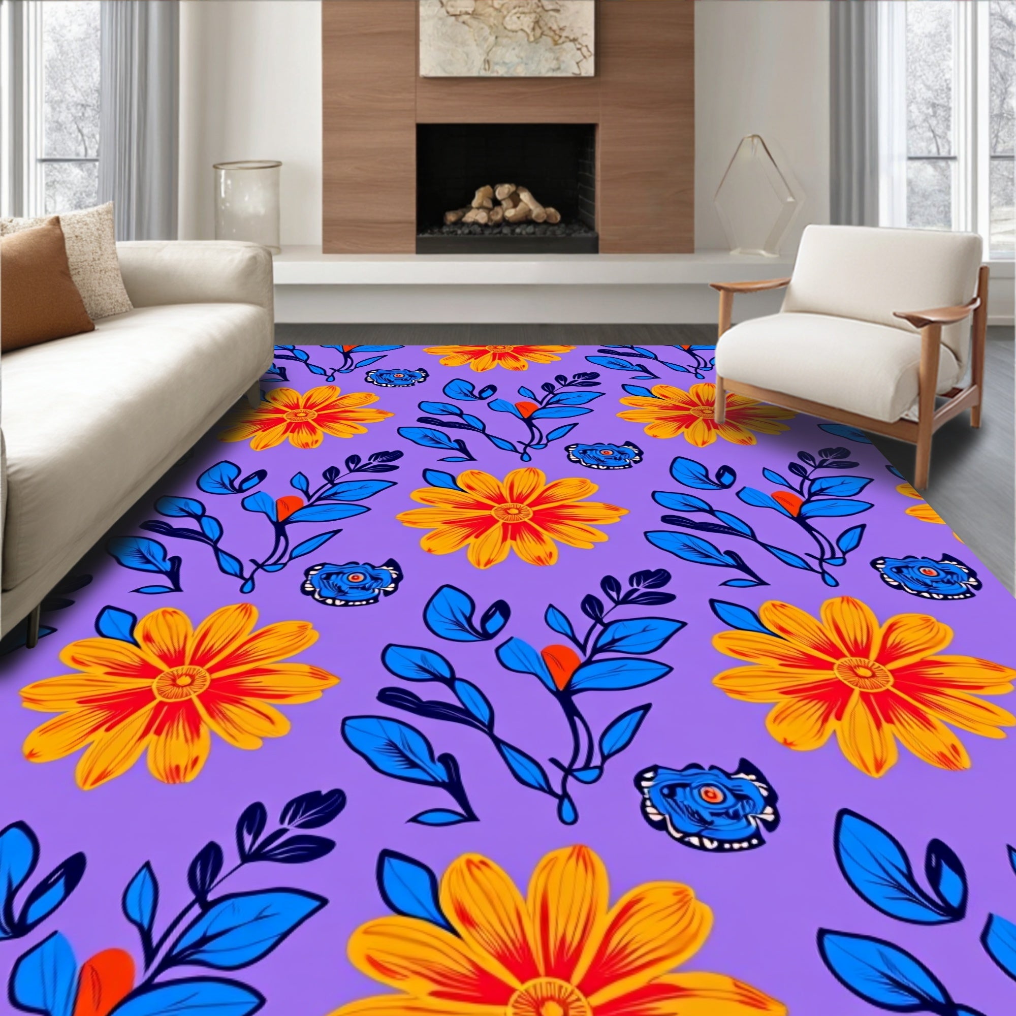 Vibrant Floral Pattern Design Rug
