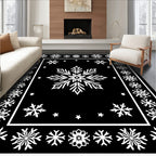 Black White Snowflake Winter Border Rug