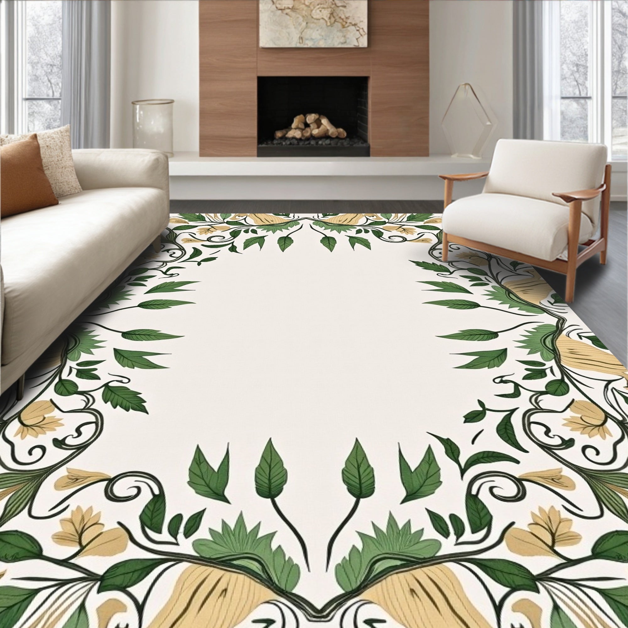 Vine Patterned Floral Botanical Rug