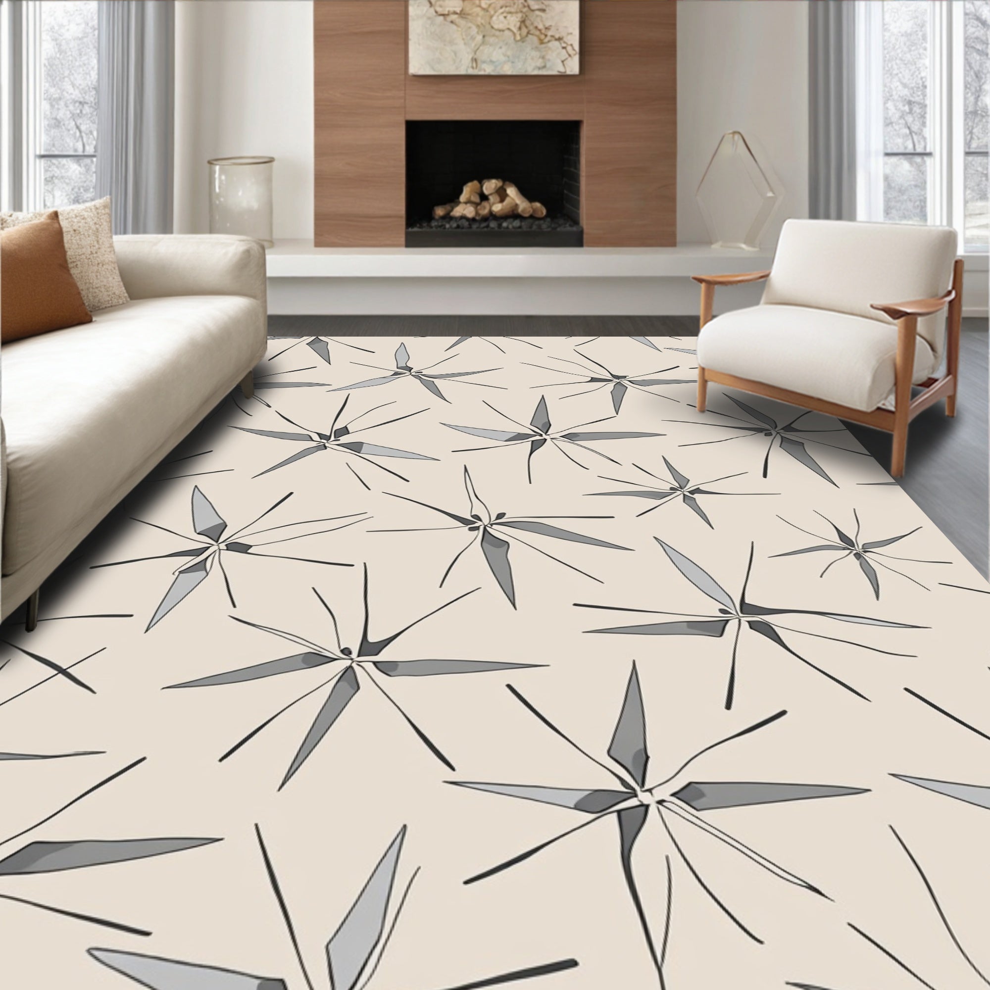 Abstract Starburst Gray Pattern Rug