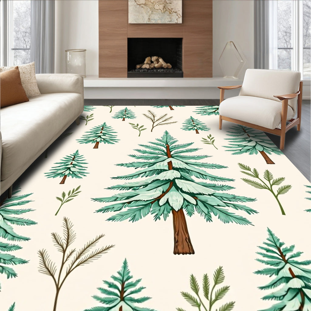 Snowy Evergreen Forest Tree Arrangement Rug