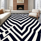 Modern Black White Geometric Stripes Rug