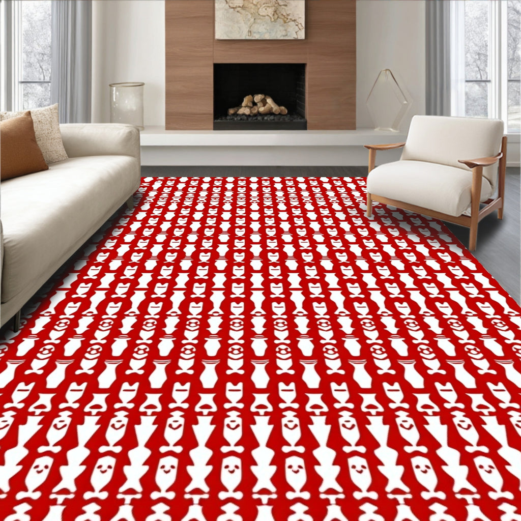 Bold Red White Vertical Pattern Rug