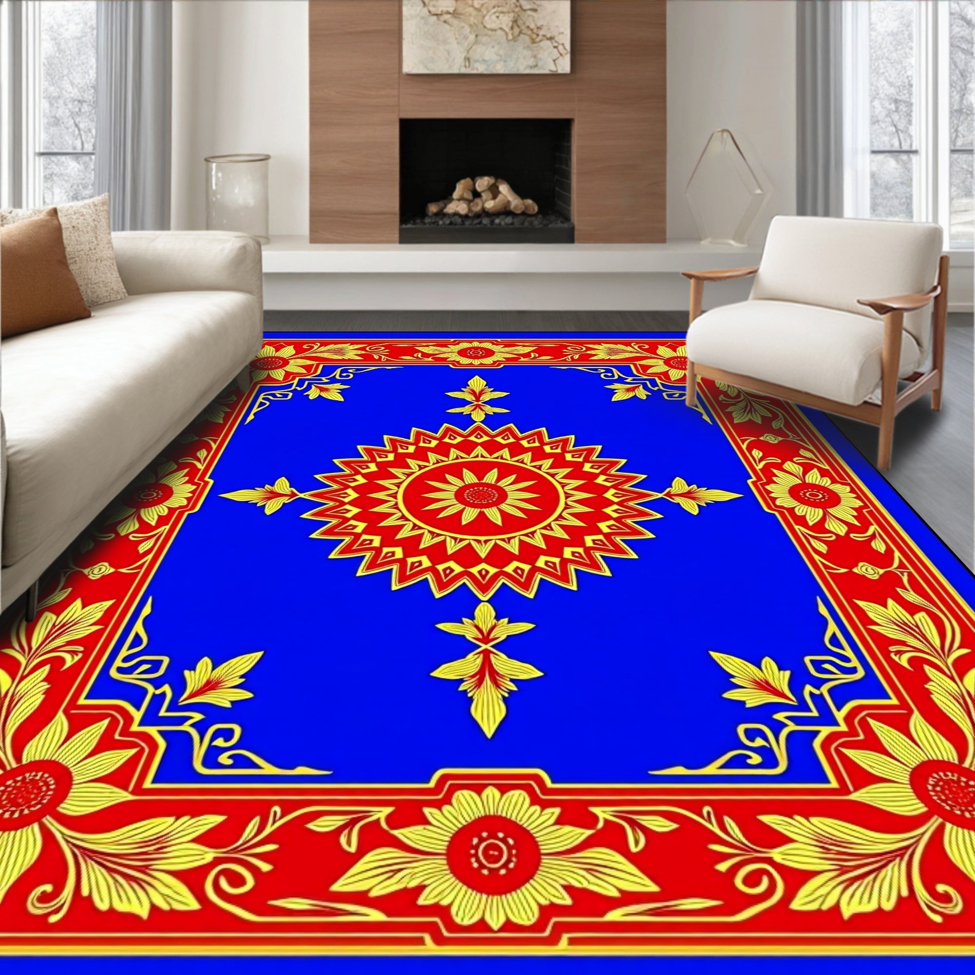 Vibrant Floral Sunburst Motif Rug