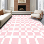 Soft Pink White Checkered Pattern Rug