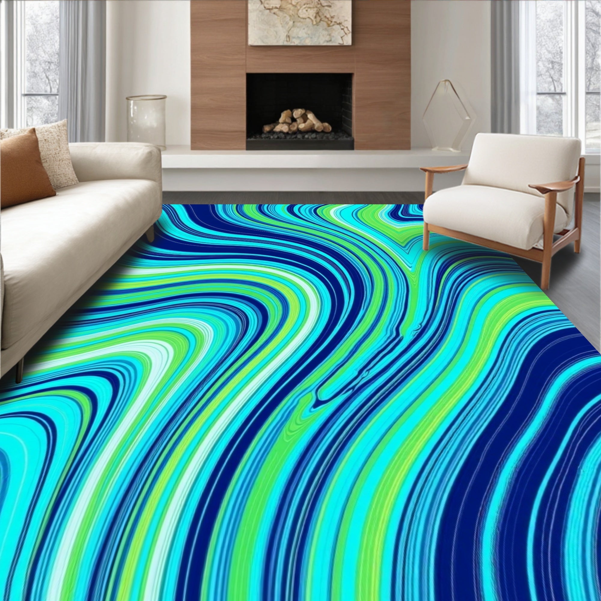 Abstract Swirl Blue Green Psychedelic Rug