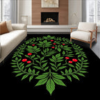 Green Leaf Red Berry Oval Arrangement Rug