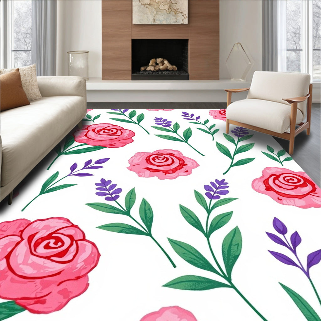 Pink Rose 2 Purple Herbal Meadow Rug