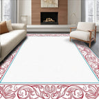 Ornate Red Blue Floral Scroll Border Rug
