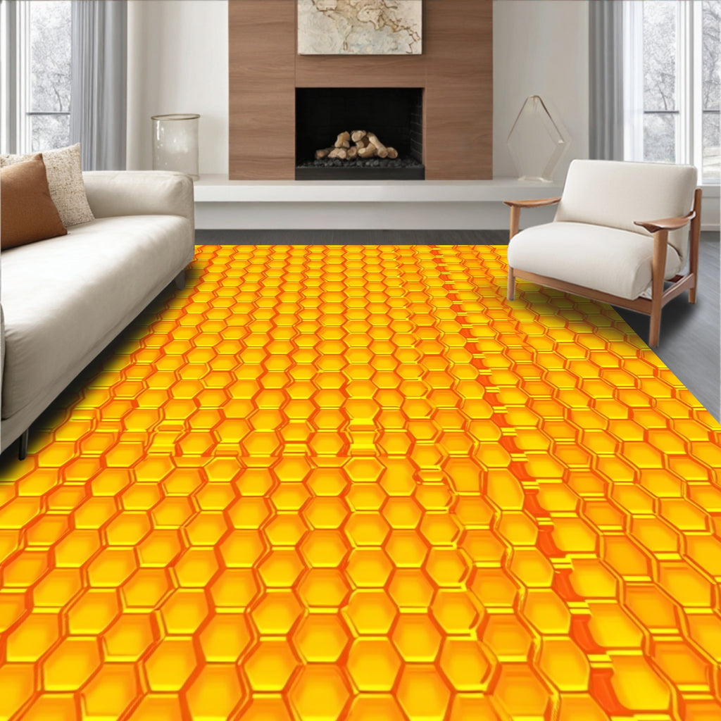 Golden Honeycomb Textured Geometric Design Rug