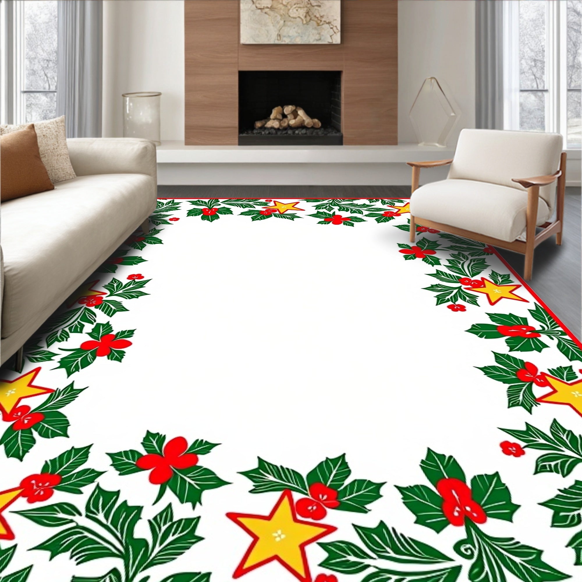 Festive Holly Star Festive Pattern Rug