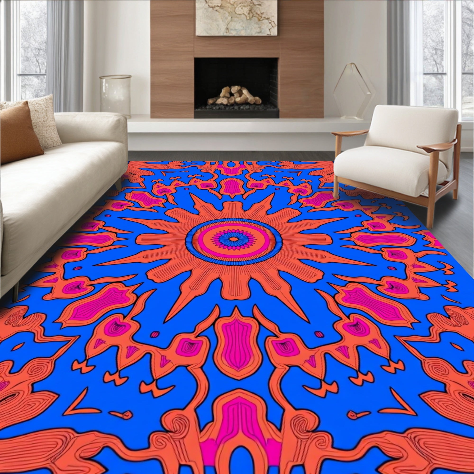 Vibrant Sunburst Mandala Pattern Rug