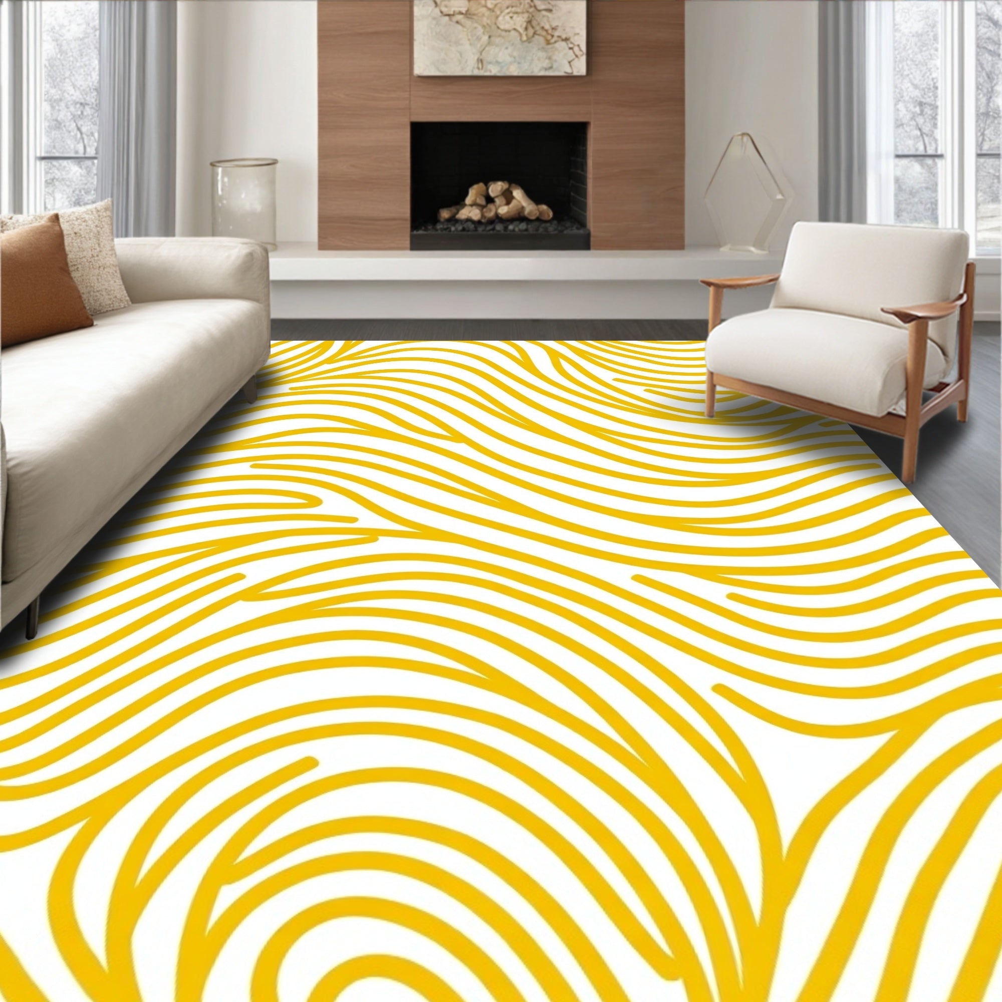Golden Swirls Abstract Pattern Rug