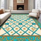 Turquoise Gold Geometric Starburst Design Rug