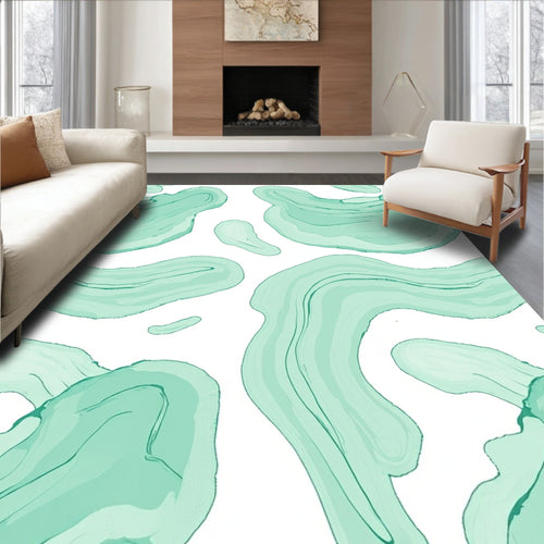 Abstract Aqua Organic Swirls Pattern Rug