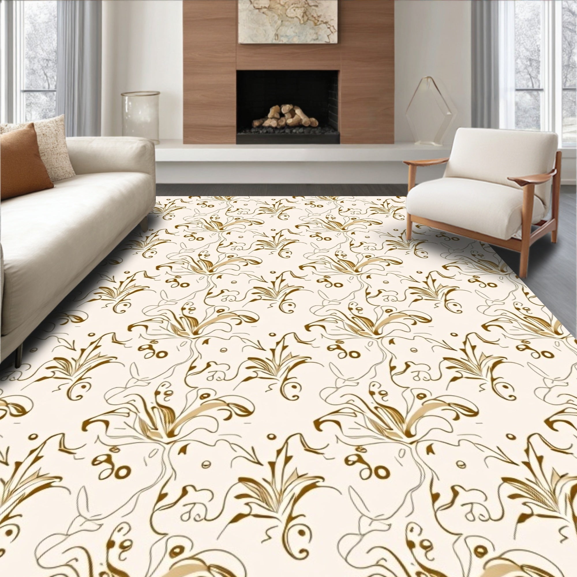 Elegant Scroll Leaf Pattern Design Rug