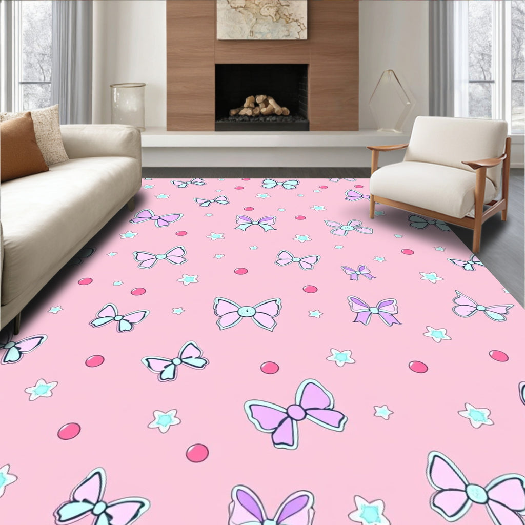 Pink Bows and Stars Pattern Rug