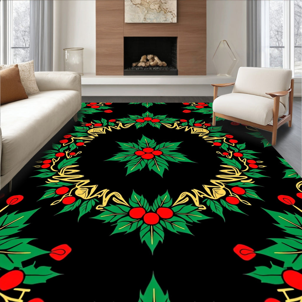 Red Green Holly Berry Garland Pattern Rug