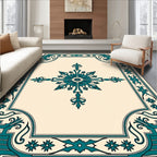 Teal Floral Medallion Border Rug