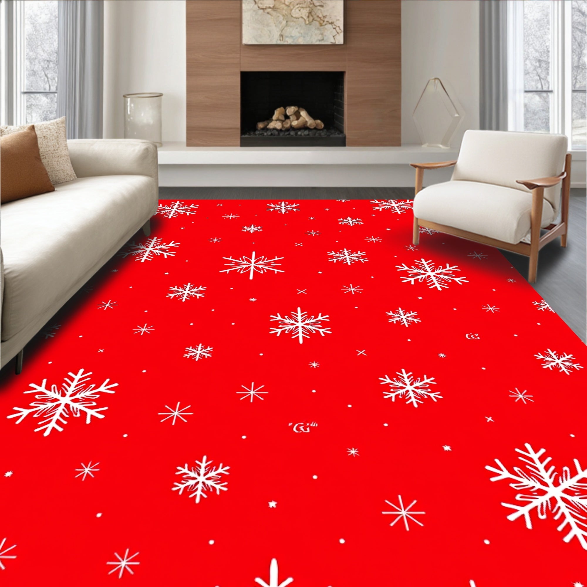 Red Snowflake Pattern Rug