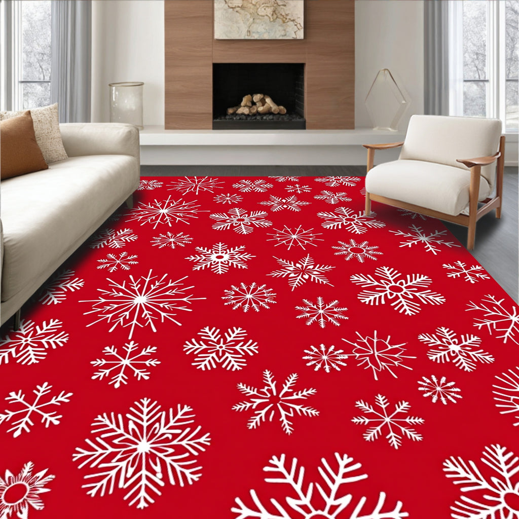 White Snowflake Festive Pattern Rug