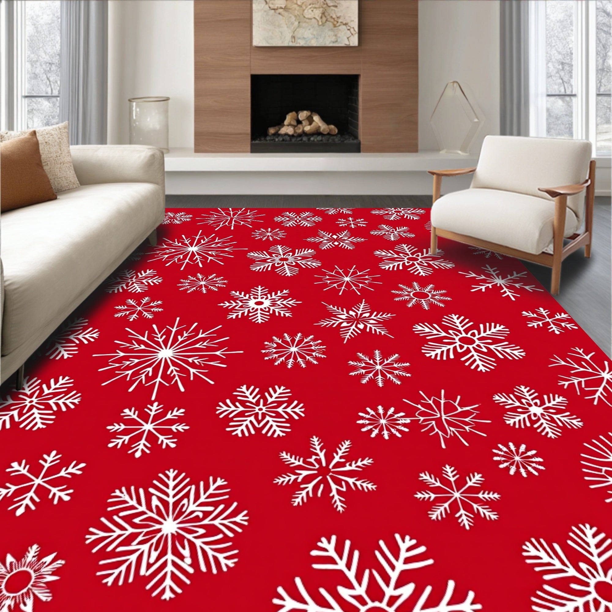 White Snowflake Festive Pattern Rug