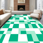 Teal And White Geometric Blocks Rug