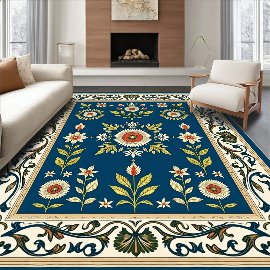 Floral Medallion Navy Botanical Rug