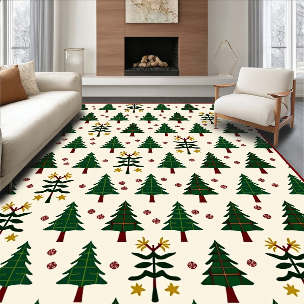 Whimsical Evergreen Tree Folk Star Rug